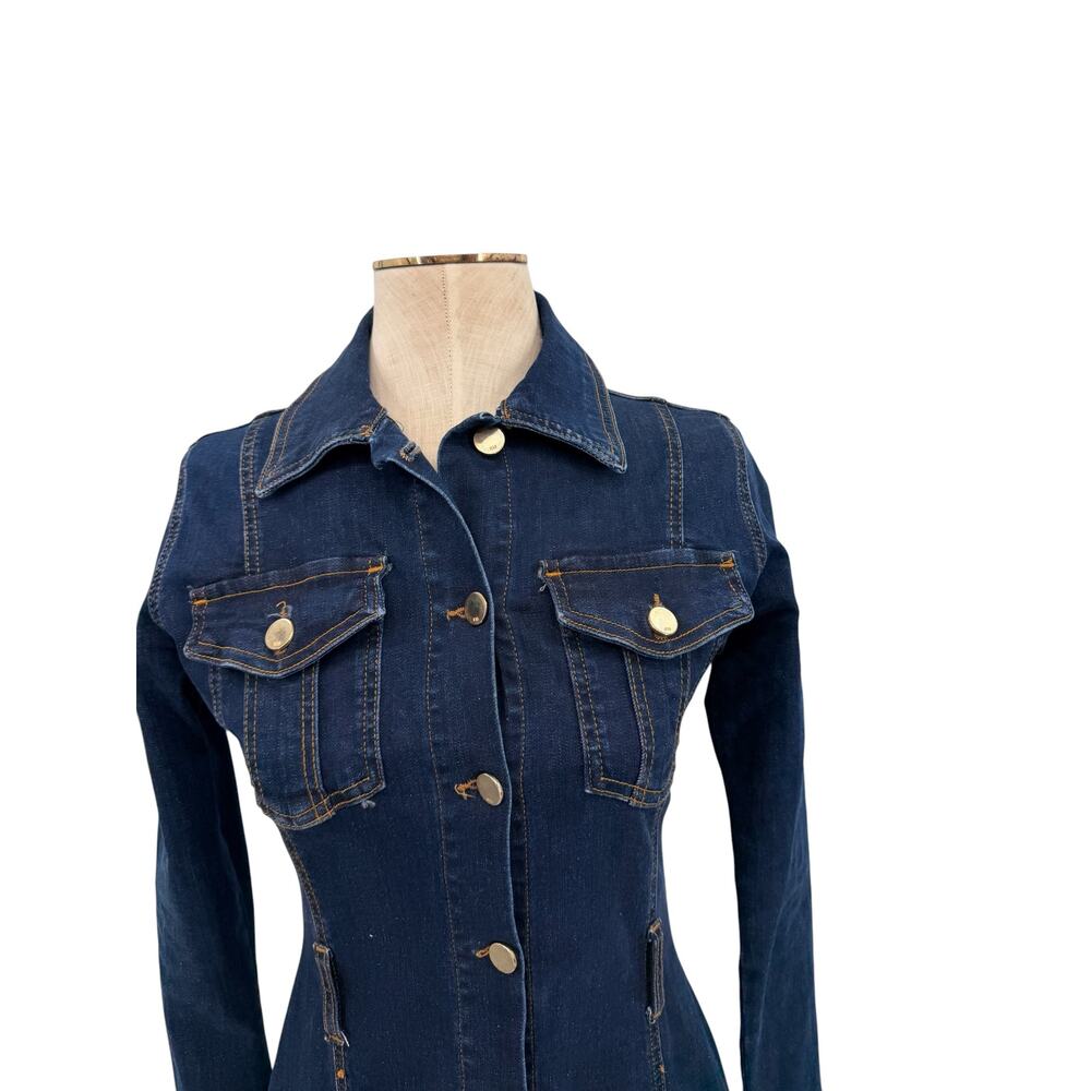 Karen Millen Dark Wash Denim Midi Shirt Dress Button Front Long Sleeve US 2 - Picture 2 of 11